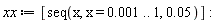 xx := [seq(x, x = 0.1e-2 .. 1, 0.5e-1)]