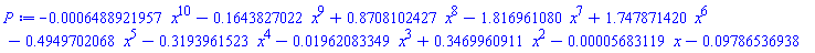 -0.6488921957e-3*x^10-.1643827022*x^9+.8708102427*x^8-1.816961080*x^7+1.747871420*x^6-.4949702068*x^5-.3193961523*x^4-0.1962083349e-1*x^3+.3469960911*x^2-0.5683119e-4*x-0.9786536938e-1