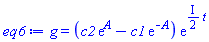 g = (c2*exp(A)-c1*exp(-A))*exp(((1/2)*I)*t)
