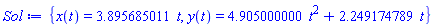 {x(t) = 3.895685011*t, y(t) = 4.905000000*t^2+2.249174789*t}