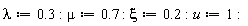 lambda := .3; mu := .7; xi := .2; u := 1