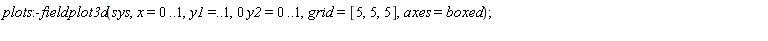 plots:-fieldplot3d(sys, x = 0 .. 1, y1 = () .. 1, 0*y2 = 0 .. 1, grid = [5, 5, 5], axes = boxed)