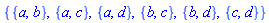 {{a, b}, {a, c}, {a, d}, {b, c}, {b, d}, {c, d}}