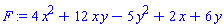 F := 4*x^2+12*x*y-5*y^2+2*x+6*y