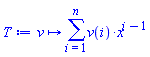 proc (v) options operator, arrow; sum(v(i)*x^(i-1), i = 1 .. n) end proc