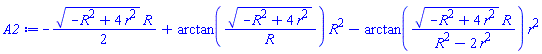 -(1/2)*(-R^2+4*r^2)^(1/2)*R+arctan((-R^2+4*r^2)^(1/2)/R)*R^2-arctan((-R^2+4*r^2)^(1/2)*R/(R^2-2*r^2))*r^2