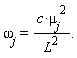 "`omega__j`=(c*`mu__j`^(2))/(L^(2))."