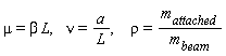 mu = beta*L, nu = a/L, rho = m__attached/m__beam
