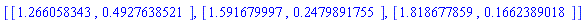 [[1.266058343, .4927638521], [1.591679997, .2479891755], [1.818677859, .1662389018]]