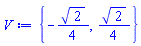 {-(1/4)*2^(1/2), (1/4)*2^(1/2)}