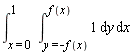 "(&int;)[x=0  ]^(1)(&int;)[y=-f(x)]^(f(x))1 &DifferentialD;y &DifferentialD;x"