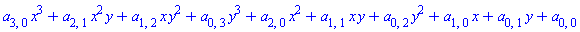 x^3*a[3, 0]+x^2*y*a[2, 1]+x*y^2*a[1, 2]+y^3*a[0, 3]+x^2*a[2, 0]+x*y*a[1, 1]+y^2*a[0, 2]+x*a[1, 0]+y*a[0, 1]+a[0, 0]