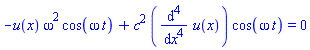 -u(x)*omega^2*cos(omega*t)+c^2*(diff(diff(diff(diff(u(x), x), x), x), x))*cos(omega*t) = 0