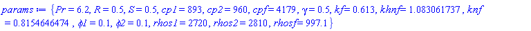 {Pr = 6.2, R = .5, S = .5, cp1 = 893, cp2 = 960, cpf = 4179, gamma = .5, kf = .613, khnf = 1.083061737, knf = .8154646474, phi1 = .1, phi2 = .1, rhos1 = 2720, rhos2 = 2810, rhosf = 997.1}