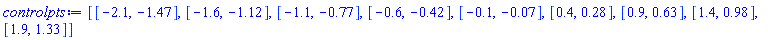[[-2.1, -1.47], [-1.6, -1.12], [-1.1, -.77], [-.6, -.42], [-.1, -0.7e-1], [.4, .28], [.9, .63], [1.4, .98], [1.9, 1.33]]
