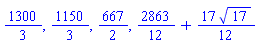 1300/3, 1150/3, 667/2, 2863/12+(17/12)*17^(1/2)