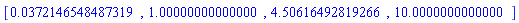 [0.372146548487319e-1, 1.00000000000000, 4.50616492819266, 10.0000000000000]