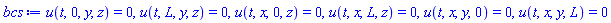 u(t, 0, y, z) = 0, u(t, L, y, z) = 0, u(t, x, 0, z) = 0, u(t, x, L, z) = 0, u(t, x, y, 0) = 0, u(t, x, y, L) = 0
