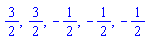 3/2, 3/2, -1/2, -1/2, -1/2