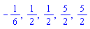 -1/6, 1/2, 1/2, 5/2, 5/2