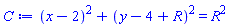 (x-2)^2+(y-4+R)^2 = R^2