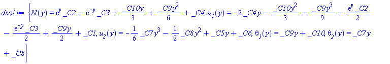 {N(y) = exp(y)*_C2-exp(-y)*_C3+(1/3)*_C10*y+(1/6)*_C9*y^2+_C4, u__1(y) = -2*_C4*y-(1/3)*_C10*y^2-(1/9)*_C9*y^3-(1/2)*exp(y)*_C2-(1/2)*exp(-y)*_C3+(1/2)*_C9*y+_C1, u__2(y) = -(1/6)*_C7*y^3-(1/2)*_C8*y^2+_C5*y+_C6, theta__1(y) = _C9*y+_C10, theta__2(y) = _C7*y+_C8}