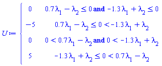 piecewise(.7*lambda[1]-lambda[2] <= 0 and -1.3*lambda[1]+lambda[2] <= 0, 0, .7*lambda[1]-lambda[2] <= 0 and 0 < -1.3*lambda[1]+lambda[2], -5, 0 < .7*lambda[1]-lambda[2] and 0 < -1.3*lambda[1]+lambda[2], 0, 0 < .7*lambda[1]-lambda[2] and -1.3*lambda[1]+lambda[2] <= 0, 5)