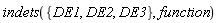 indets({DE1, DE2, DE3}, function)