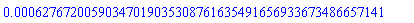 0.62767200590347019035308761635491656933673486657141e-3