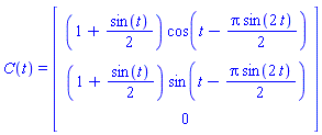 C(t) = (Vector(3, {(1) = (1+(1/2)*sin(t))*cos(t-(1/2)*Pi*sin(2*t)), (2) = (1+(1/2)*sin(t))*sin(t-(1/2)*Pi*sin(2*t)), (3) = 0}))
