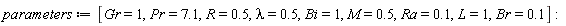 parameters := [Gr = 1, Pr = 7.1, R = .5, lambda = .5, Bi = 1, M = .5, Ra = .1, L = 1, Br = .1]