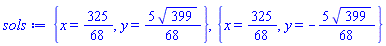 {x = 325/68, y = (5/68)*399^(1/2)}, {x = 325/68, y = -(5/68)*399^(1/2)}