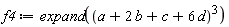 f4 := expand((a+2*b+c+6*d)^3)