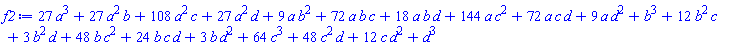 27*a^3+27*a^2*b+108*a^2*c+27*a^2*d+9*a*b^2+72*a*b*c+18*a*b*d+144*a*c^2+72*a*c*d+9*a*d^2+b^3+12*b^2*c+3*b^2*d+48*b*c^2+24*b*c*d+3*b*d^2+64*c^3+48*c^2*d+12*c*d^2+d^3