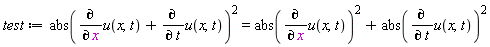 test := abs(diff(u(x, t), x)+diff(u(x, t), t))^2 = abs(diff(u(x, t), x))^2+abs(diff(u(x, t), t))^2
