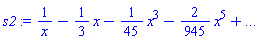 1/x-(1/3)*x-(1/45)*x^3-(2/945)*x^5+`...`