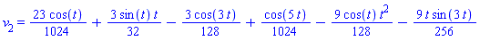 v[2] = (23/1024)*cos(t)+(3/32)*sin(t)*t-(3/128)*cos(3*t)+(1/1024)*cos(5*t)-(9/128)*cos(t)*t^2-(9/256)*t*sin(3*t)