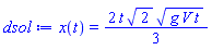 x(t) = (2/3)*t*2^(1/2)*(g*V*t)^(1/2)
