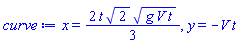 x = (2/3)*t*2^(1/2)*(g*V*t)^(1/2), y = -V*t