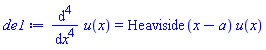 diff(diff(diff(diff(u(x), x), x), x), x) = Heaviside(x-a)*u(x)