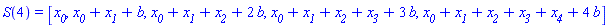 S(4) = [x__0, x__0+x__1+b, x__0+x__1+x__2+2*b, x__0+x__1+x__2+x__3+3*b, x__0+x__1+x__2+x__3+x__4+4*b]