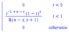 piecewise(t < 0, 0, t < 1, t^(-1+n-x)*(1-t)^x/Beta(n-x, x+1), 0)