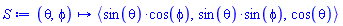 proc (theta, phi) options operator, arrow; `<,>`(sin(theta)*cos(phi), sin(theta)*sin(phi), cos(theta)) end proc