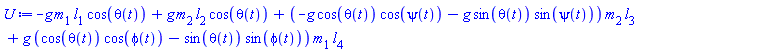 -g*m[1]*l[1]*cos(theta(t))+g*m[2]*l[2]*cos(theta(t))+(-g*cos(theta(t))*cos(psi(t))-g*sin(theta(t))*sin(psi(t)))*m[2]*l[3]+g*(cos(theta(t))*cos(phi(t))-sin(theta(t))*sin(phi(t)))*m[1]*l[4]