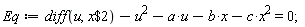 Eq := diff(u, `$`(x, 2))-u^2-a*u-b*x-c*x^2 = 0;
