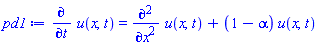 diff(u(x, t), t) = diff(diff(u(x, t), x), x)+(1-alpha)*u(x, t)