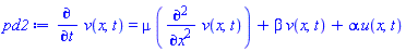 diff(v(x, t), t) = mu*(diff(diff(v(x, t), x), x))+beta*v(x, t)+alpha*u(x, t)
