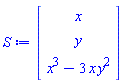 Vector(3, {(1) = x, (2) = y, (3) = x^3-3*x*y^2})