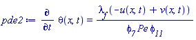 diff(theta(x, t), t) = lambda__f*(-u(x, t)+v(x, t))/(phi__7*Pe*phi__11)