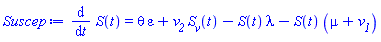 diff(S(t), t) = theta*varepsilon+v__2*S__v(t)-S(t)*lambda-S(t)*(mu+v__1)